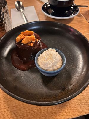 Dark chocolate pudding with ice cream at Mildreds - Dalston in East London