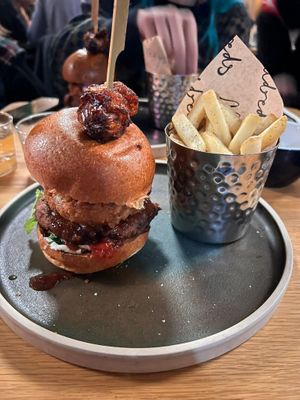 All the trimmings chick'n burger and fries at Mildreds - Dalston in East London