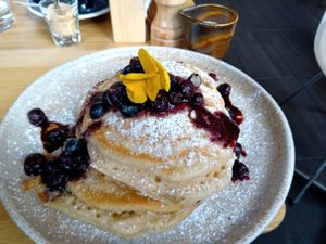 Wild blueberry buttermilk pancakes at Mildreds - Dalston in East London