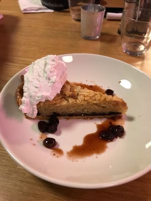 Bakewell tart with coconut cream  at Mildreds - Dalston in East London