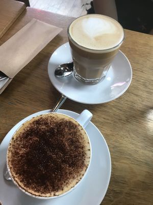 Coconut latte and cappuccino  at Mildreds - Dalston in East London
