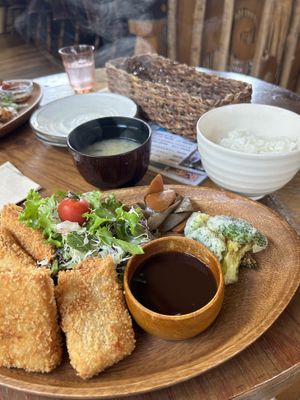 Tofu katsu with soup and ricee  at Navo in Furano