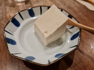 Tofu with Hokkaido salt appetizer at Tofu Room Dy's in Tokyo