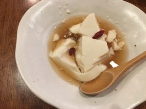 Tofu dessert with cinnamon herbal syrup at Tofu Room Dy's in Tokyo