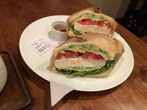 Vegan avocado tofu sandwich at Tofu Room Dy's in Tokyo
