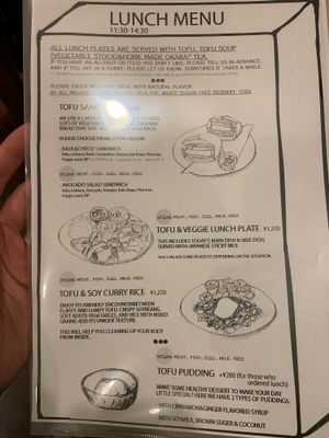 English menu. Only vegan dishes for lunch. at Tofu Room Dy's in Tokyo