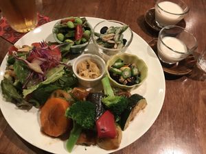 Tofu menu with soy milk and original (bean) tea at Tofu Room Dy's in Tokyo