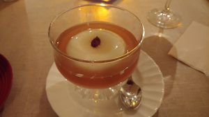 Tofu in a cinnamon syrup at Tofu Room Dy's in Tokyo