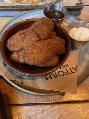 Vegan wings with vegan garlic mayo and Caribbean jerk dipping sauce   at Platform Pizza Bar in Bray