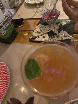 Hummus and Jack Sparrow cocktail   at Boca Xica in Armacao De Pera