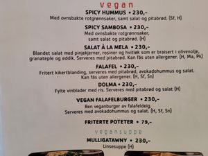 The vegan menu at Mela Cafe in Oslo
