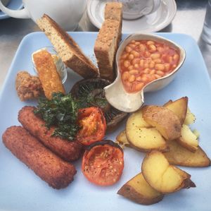 Vegan cooked breakfast at The River Kitchen in Wroxham