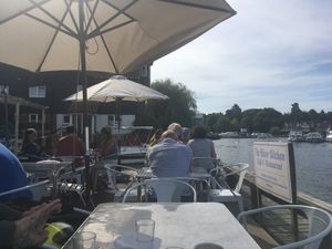 Some of the outside decking area  at The River Kitchen in Wroxham