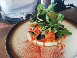 Chilli tofu and mushroom flatbread at The River Kitchen in Wroxham