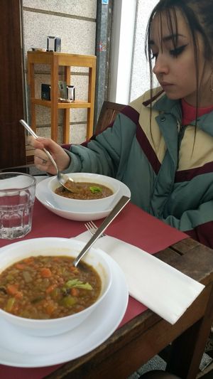 Potaje de lentejas buenísimo at Cafeteria Reina in Lugo