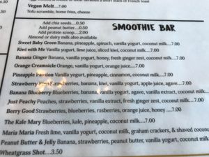 Smoothies, can get with almond milk at Stella's Cafe in Wildwood