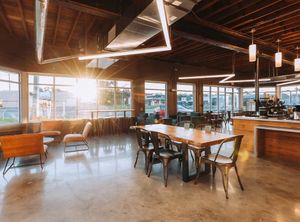 Cozy/industrial coffee shop vibe at Lucky Goat Coffee in Tallahassee