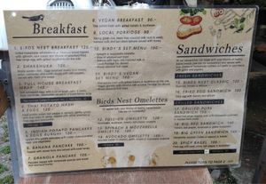 menu 1 at Bird's Nest Cafe in Chiang Mai