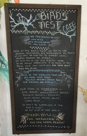 info board at Bird's Nest Cafe in Chiang Mai