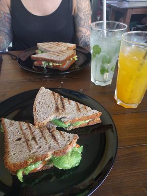 Big Green Sandwich with Passionfruit soda! at Bird's Nest Cafe in Chiang Mai