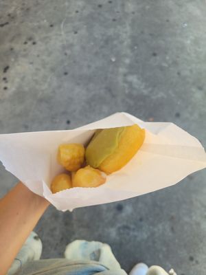 Matcha donut and glazed munchkins at Vegan Donut Gelato in Oakland