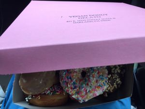 Doughnut box (doesn't close with a dozen) at Vegan Donut Gelato in Oakland