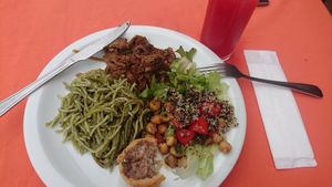 Self served lunch and watermelon juice at Apetit Natural in Brasilia