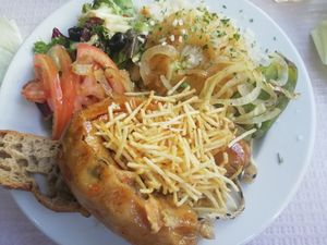 Vegan version of Portuguese sausage dish at Veggie Momi in Albufeira