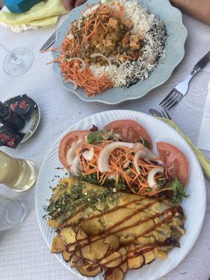 Creamy tofu (top) and mushroom omelette below. Both tasted great  at Veggie Momi in Albufeira