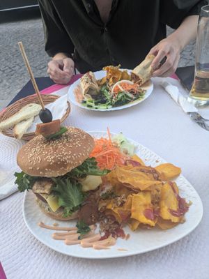 The Momi Burger, and a Portuguese chorizo wrap at Veggie Momi in Albufeira