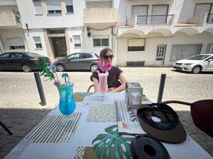 Pink panther and electric long island iced tea cocktails at Veggie Momi in Albufeira