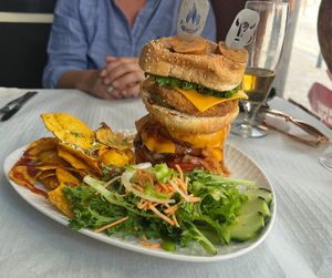 A mountainous burger!  at Veggie Momi in Albufeira