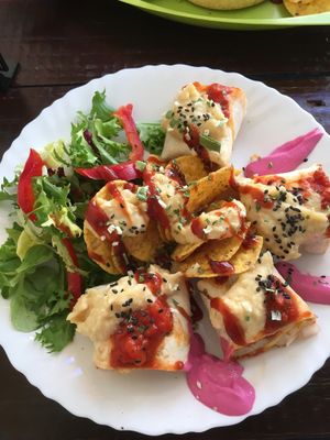 Vegan sausage wrap at Veggie Momi in Albufeira