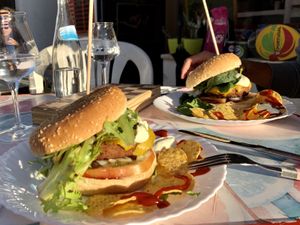 soy burger and beyond burger  at Veggie Momi in Albufeira
