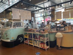 Part of retails space - cute bus! at On The Bus in Milwaukee