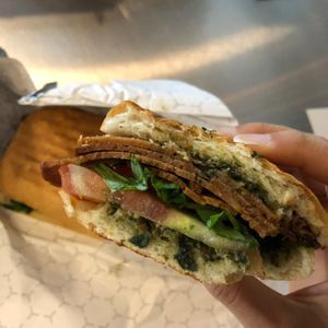 basil pesto sandwich   at On The Bus in Milwaukee