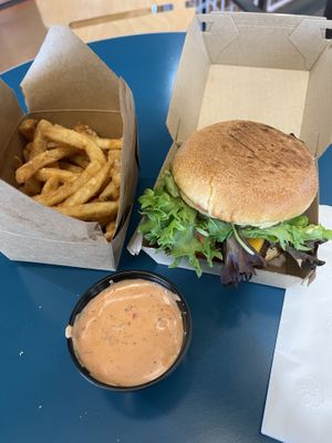 Bus Burger, Fries and Special Sauce (tasted like spicy mayo)  at On The Bus in Milwaukee