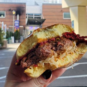 March special: Reuben Burger! at On The Bus in Milwaukee