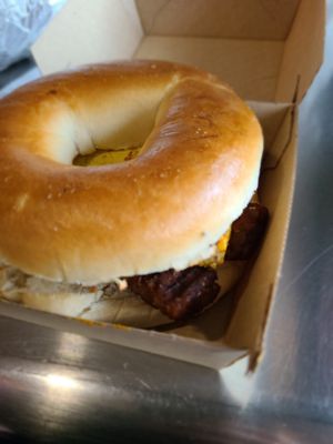 Breakfast bagel at On The Bus in Milwaukee