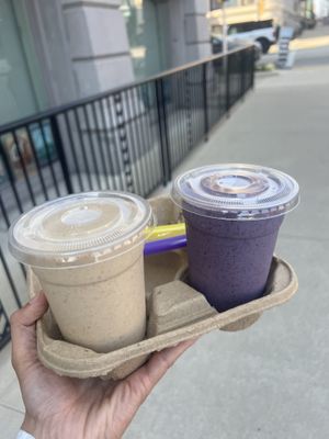 Blueberry almond smoothie and almond maple smoothie. Over $10 each and the only add on was protein powder lol. Good but not THAT good  at On The Bus in Milwaukee
