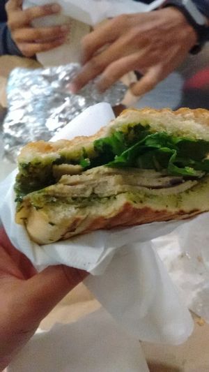 pesto seitan sandwich  at On The Bus in Milwaukee