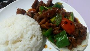 sweet sour (mock) pork rice at Tofu Vegetarian Food in West Singapore