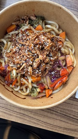Osaka Udon Noodle Bowl with Jackfruit  at The Burger Cafe in Tenerife