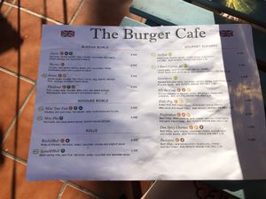 The menu 15/07/18 at The Burger Cafe in Tenerife