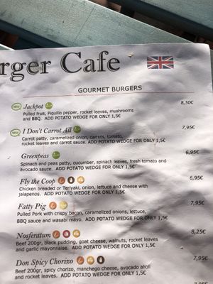 Vegan burger options, hopefully happy cow doesn’t kill the quality again. at The Burger Cafe in Tenerife