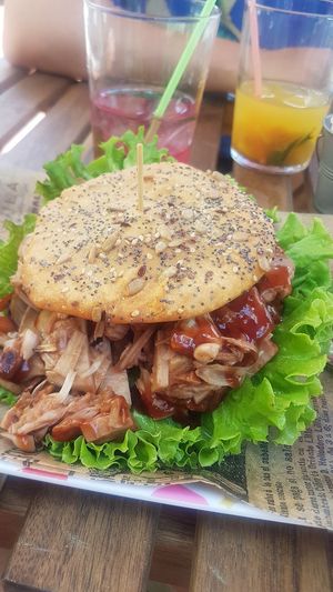Jackpot Burger (jackfruit, mushrooms, paprika) at The Burger Cafe in Tenerife