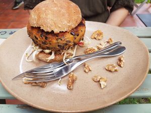 Second burger at the burger cafe - volcanic burger - also very delicious. at The Burger Cafe in Tenerife