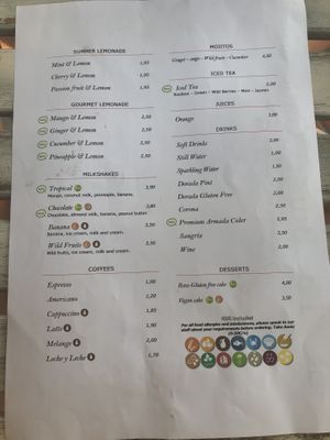 Drinks menu at The Burger Cafe in Tenerife