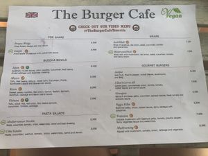 Burger cafe, serves meat with good size vegan menu available. at The Burger Cafe in Tenerife