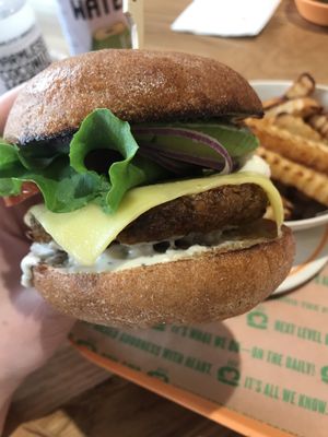 Signature burger with Swiss cheese. So delicious!! at Next Level Burger - Roosevelt in Seattle